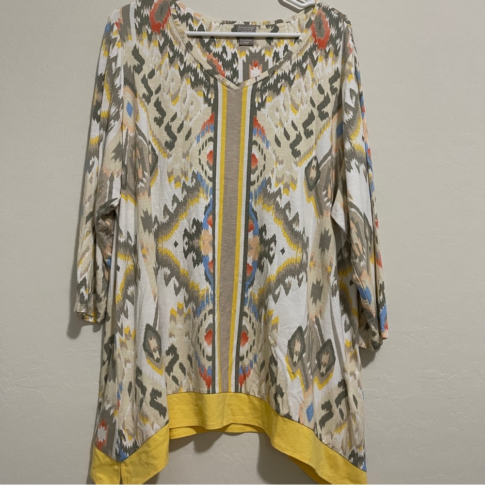 Chico’s Zynergy Multicolor Rayon Boho Printed Tunic Top